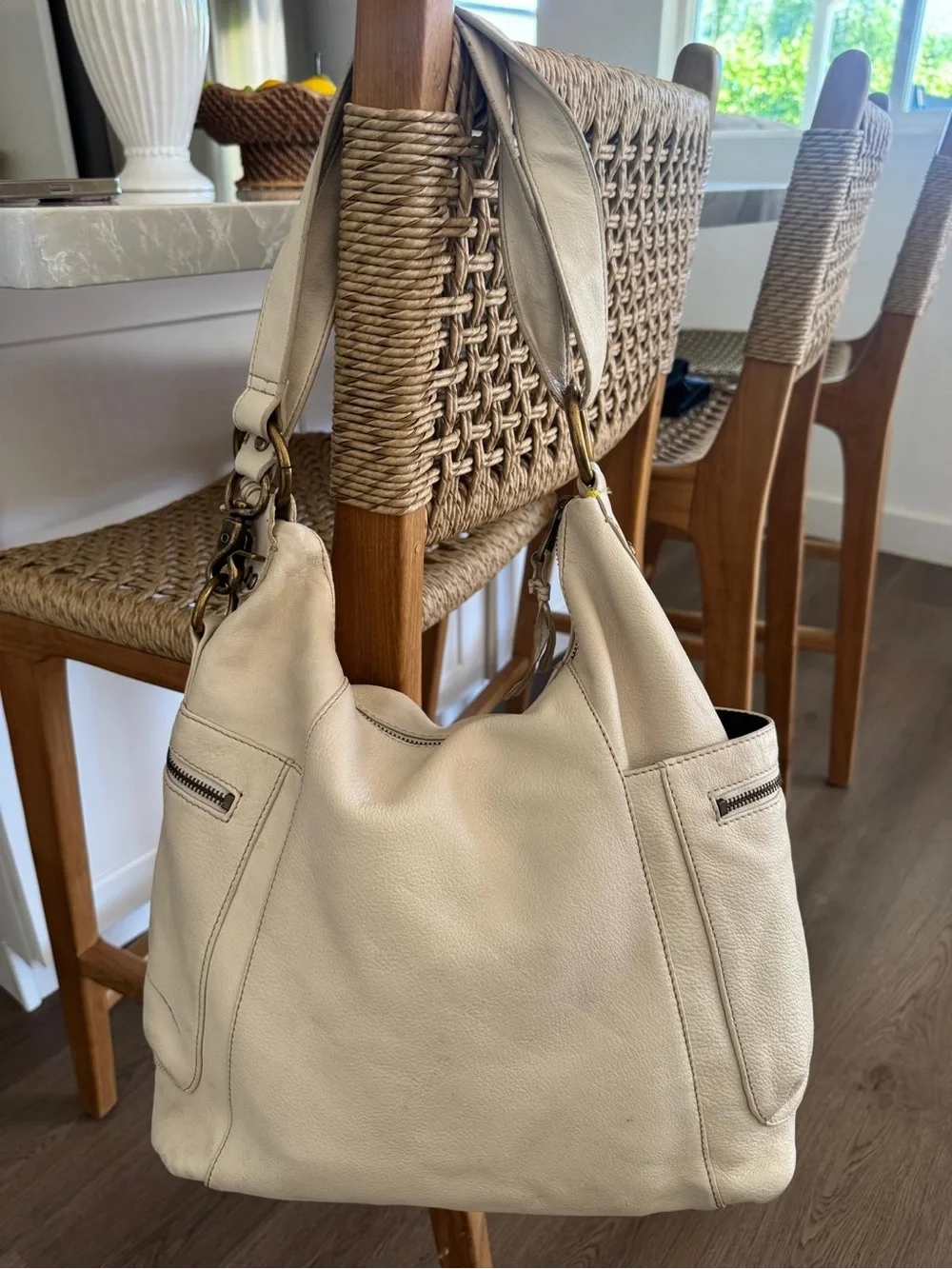 Fossil Vintage Cream Ivory Leather Shoulder Women’s Hobo Slouchy Bag Purse Y2K